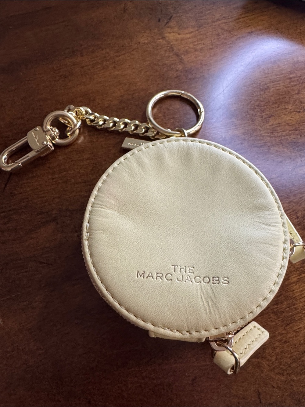 Marc Jacobs Cream Round Mini Coin Pouch with Gold Chain